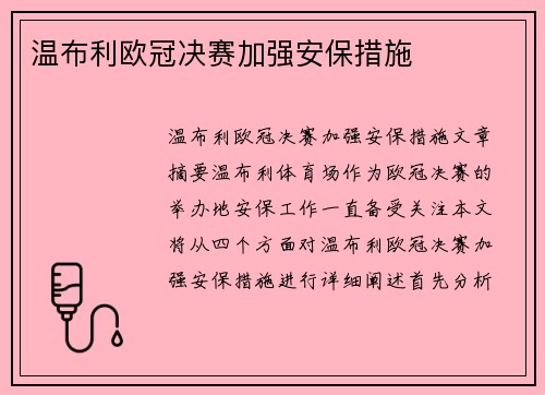 温布利欧冠决赛加强安保措施